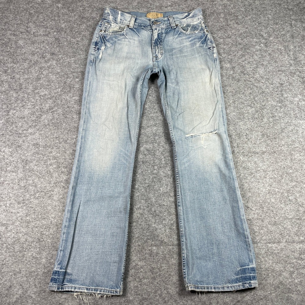 BKE Jeans Mens 30x32 Light Wash Justin Bootcut Distressed Denim Buckle